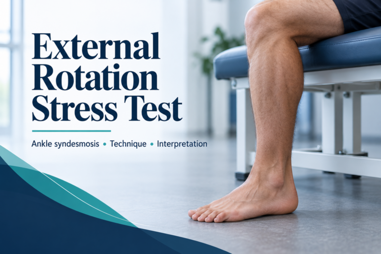 External Rotation Stress Test article cover showing an ankle beside an examination plinth.