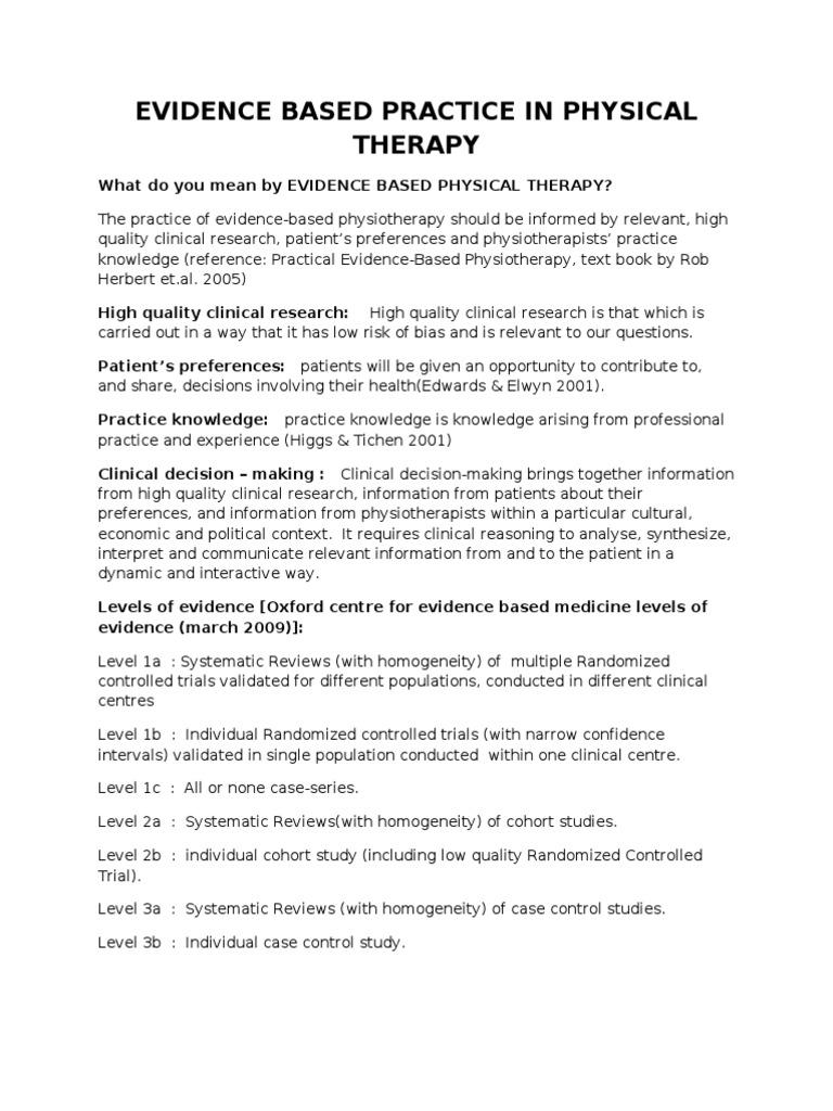 Physical Therapy Research Evidence-Based Practice in Physical Therapy